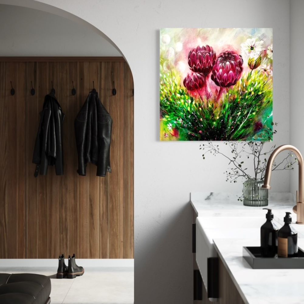 Floral ,Contemporary, Vibrant Painting, purple and green