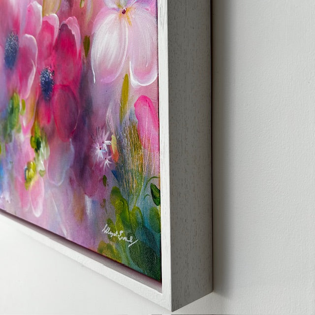 Original Floral Abstract in pink and green
